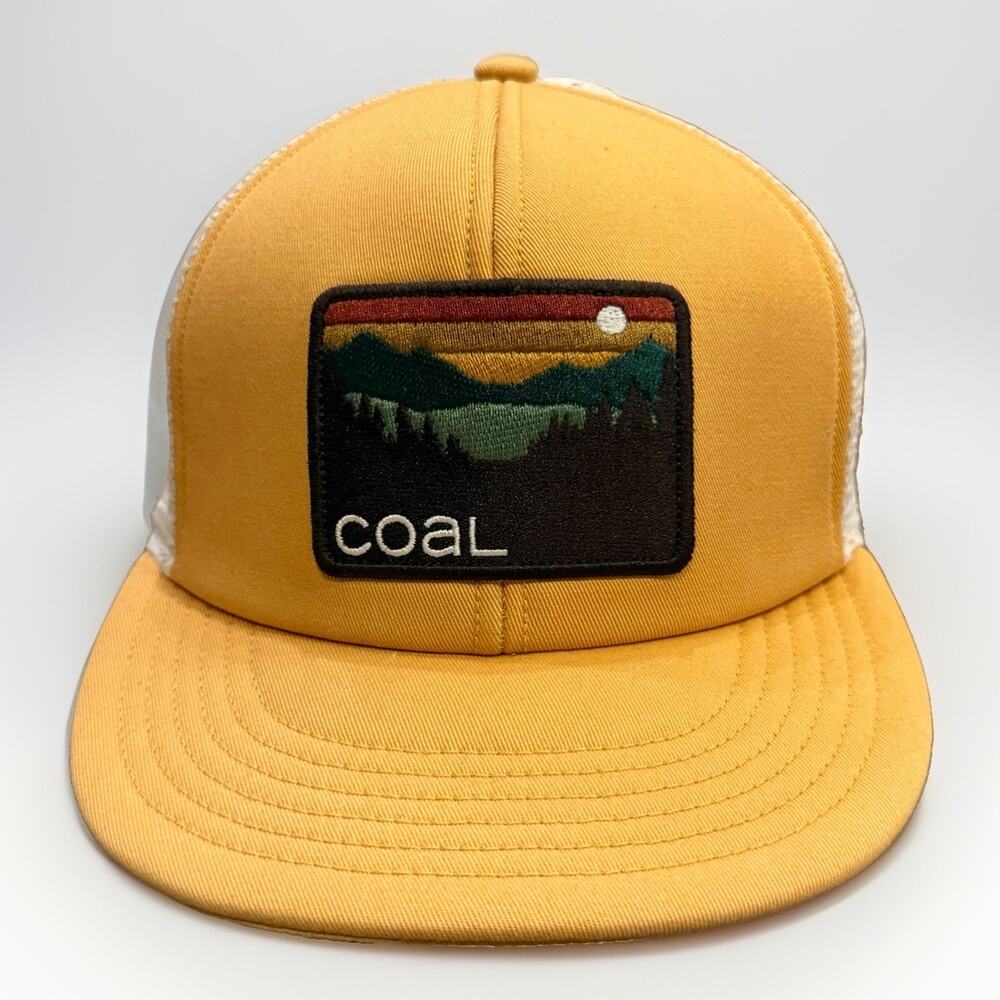 Coal Mens Yellow Mustard Sunset View Hauler Patch Snapback Mesh Trucker Hat Cap